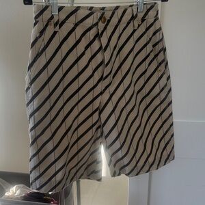 Tory Burch Navy Blue and Tan Striped Women's Bermudas